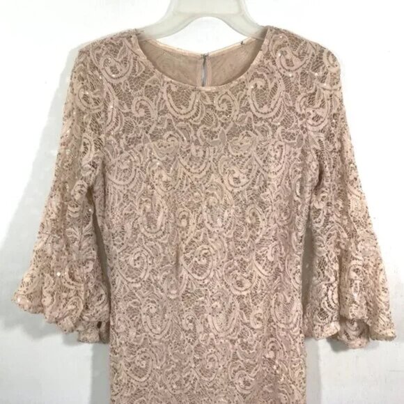 Marina Bell Sleeve Dress Blush Size 6 Sequins Lace - Picture 4 of 10